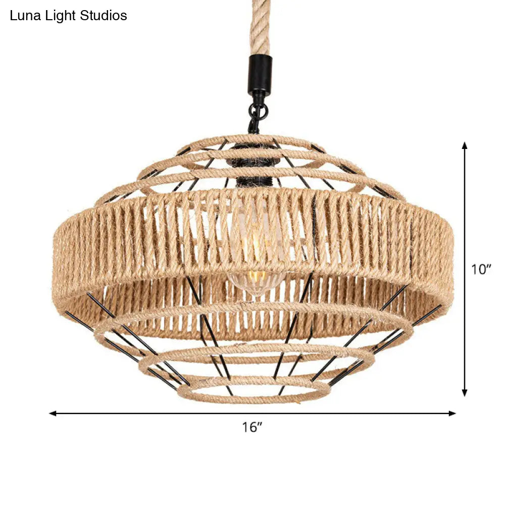 Rustic 1-Light Farmhouse Drop Pendant: Natural Rope Hanging Light Fixture (Brown)