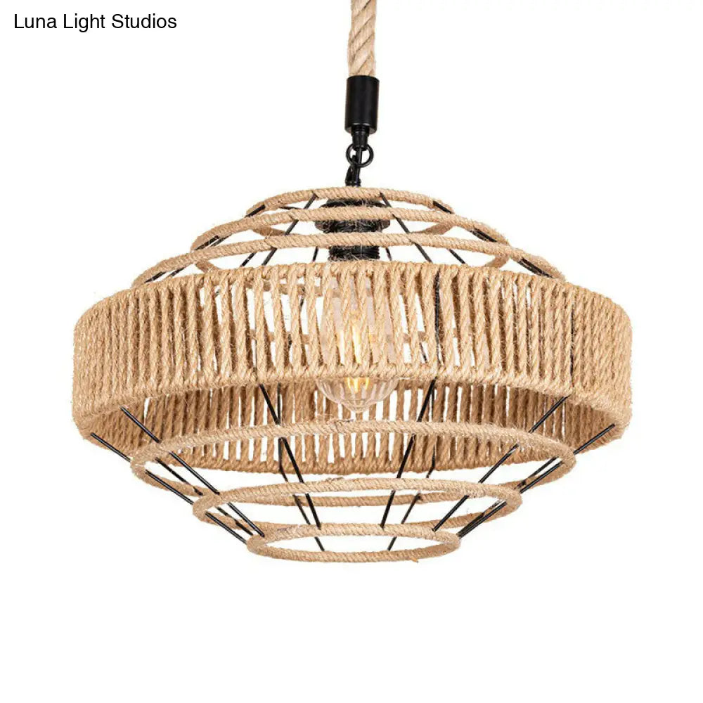 Gorgeous Farmhouse 1-Light Natural Rope Drop Pendant - Brown Hue