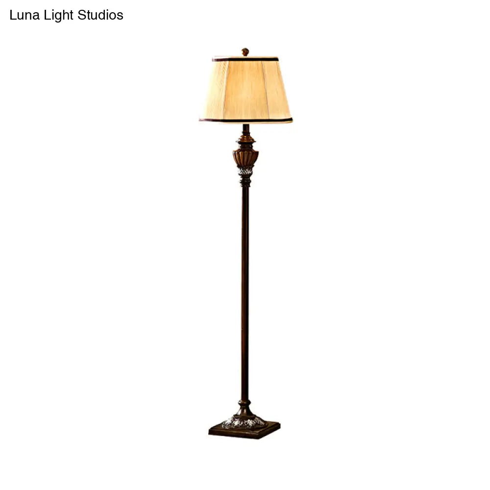 Rustic 1-Light Floor Lamp: Traditional Resin Column Stand With Cone Fabric Shade