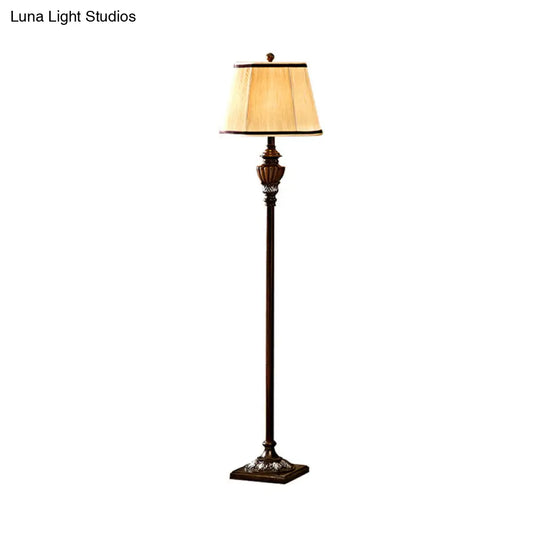 Rustic 1-Light Floor Lamp: Traditional Resin Column Stand With Cone Fabric Shade