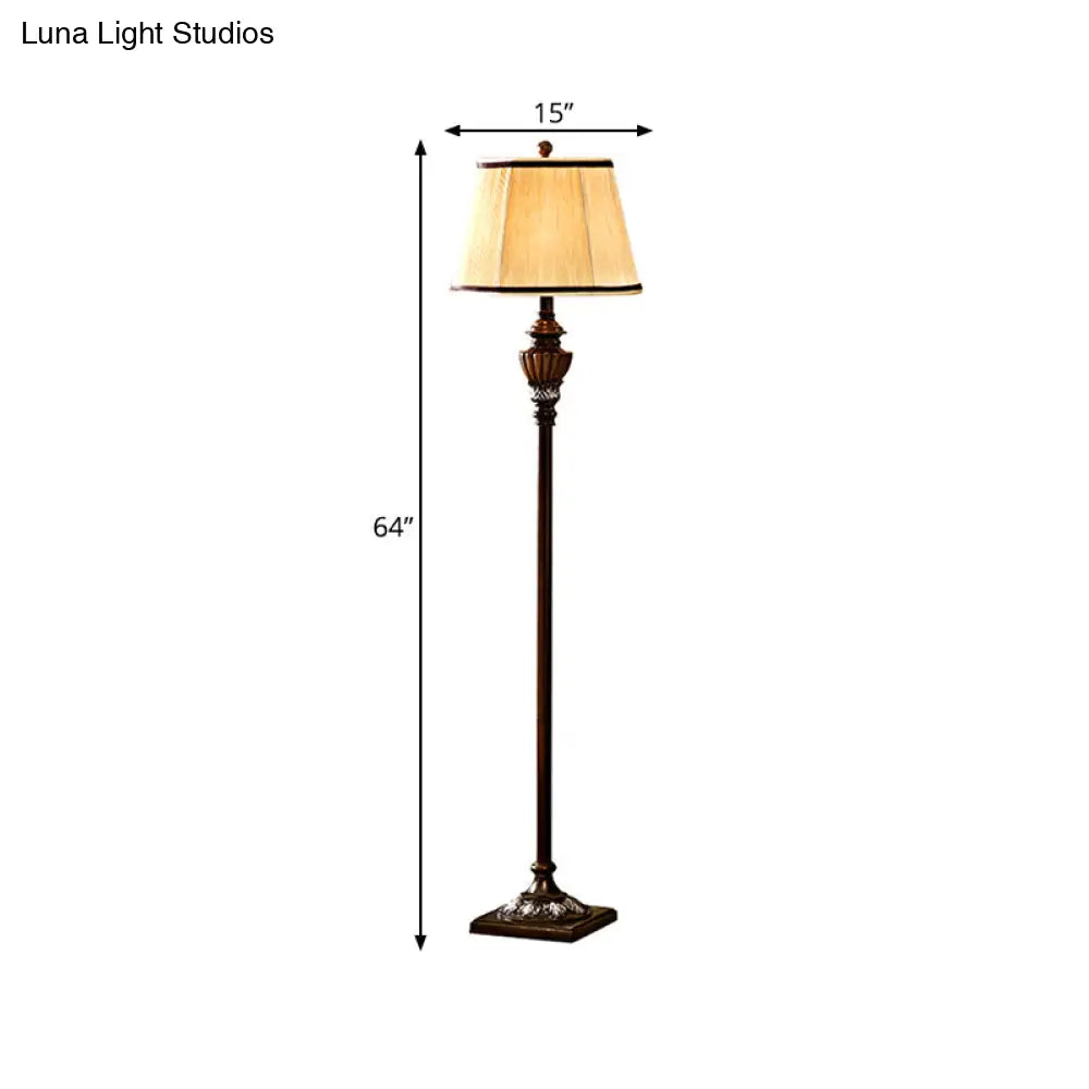 Rustic 1-Light Floor Lamp: Traditional Resin Column Stand With Cone Fabric Shade