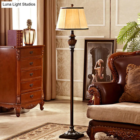 Rustic 1-Light Floor Lamp: Traditional Resin Column Stand With Cone Fabric Shade