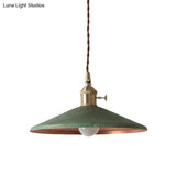 Rustic 1-Light Hanging Pendant Lamp In Blue/Red/Silver For Dining Room - Saucer Shade Iron Design