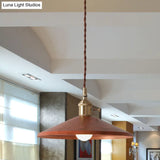 Rustic 1-Light Hanging Pendant Lamp In Blue/Red/Silver For Dining Room - Saucer Shade Iron Design