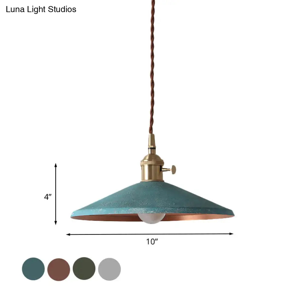 Rustic 1-Light Hanging Pendant Lamp In Blue/Red/Silver For Dining Room - Saucer Shade Iron Design