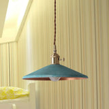 Rustic 1-Light Hanging Pendant Lamp In Blue/Red/Silver For Dining Room - Saucer Shade Iron Design