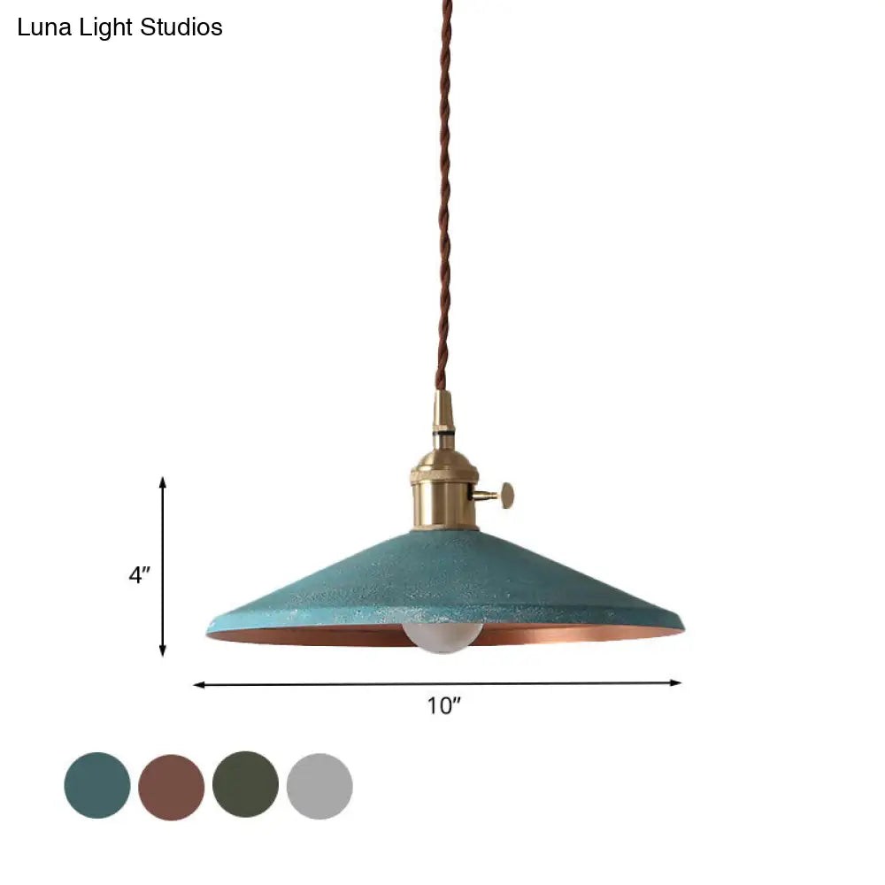 Rustic 1-Light Saucer Shade Hanging Pendant Lamp In Blue/Red/Silver For Dining Room With Stranded