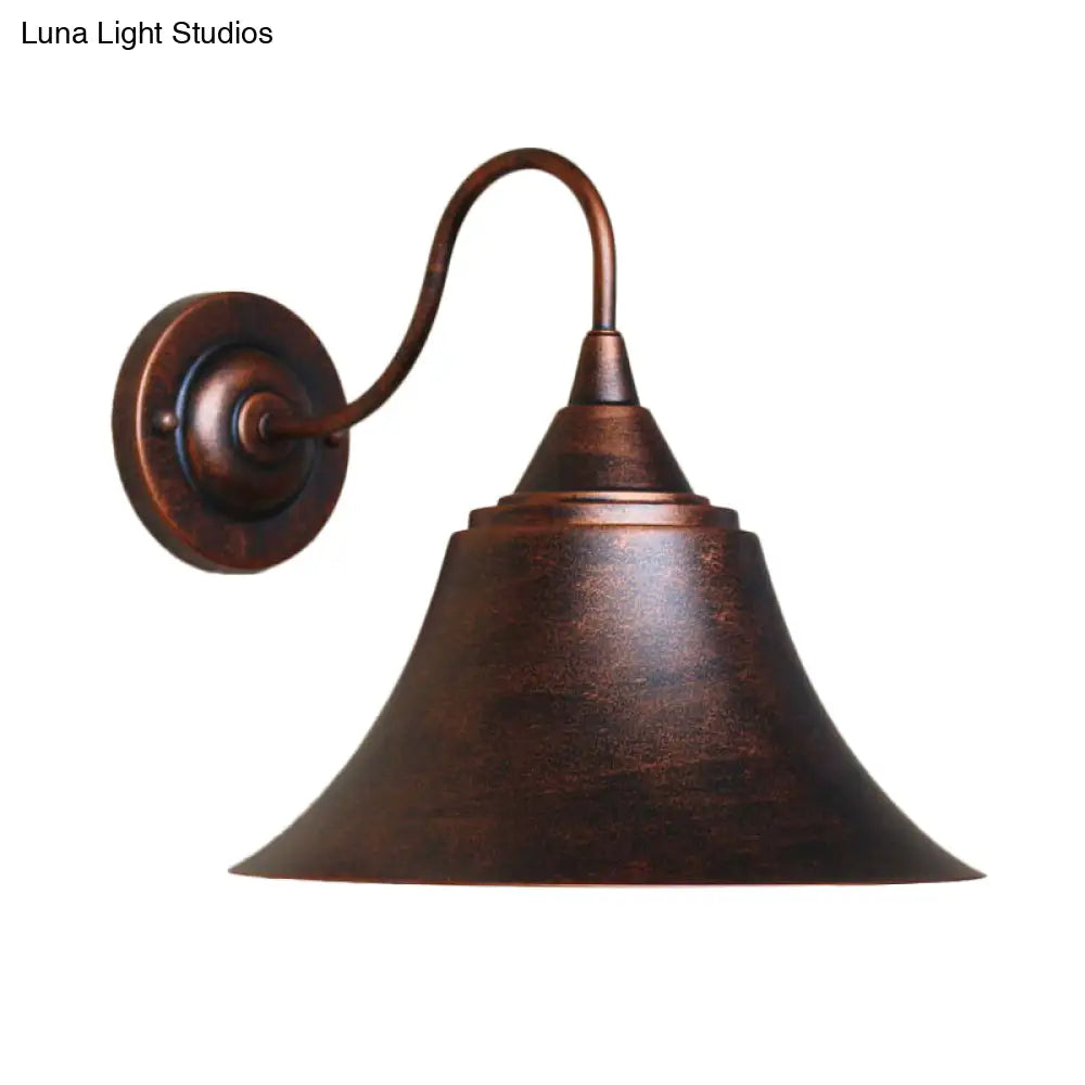 Rustic 1-Light Iron Carillon Wall Sconce In Black/Antique Black For Bistro/Outdoor Spaces