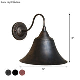 Rustic 1-Light Iron Carillon Wall Sconce In Black/Antique Black For Bistro/Outdoor Spaces
