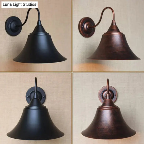 Rustic 1-Light Iron Carillon Wall Sconce In Black/Antique Black For Bistro/Outdoor Spaces