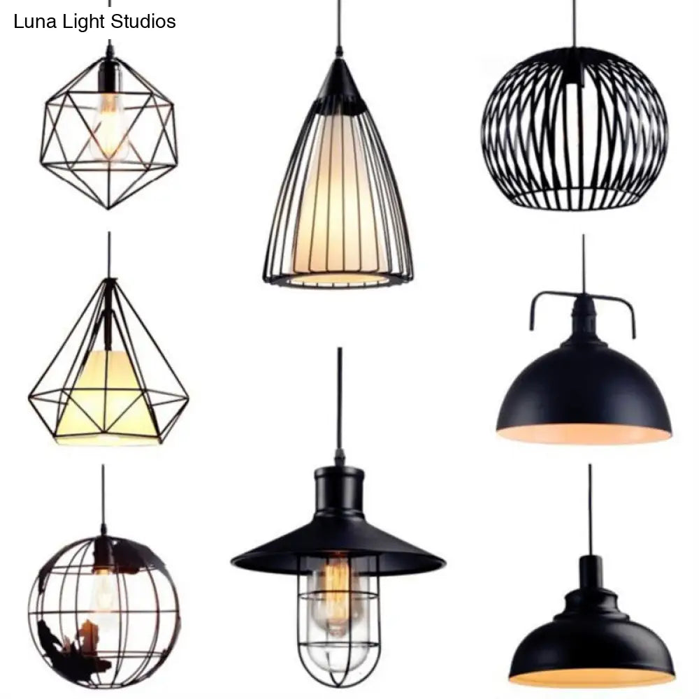 Rustic Iron Ceiling Hanging Lamp - Cone/Oval/Globe Shape With 1 Light Black | Dining Room Lighting