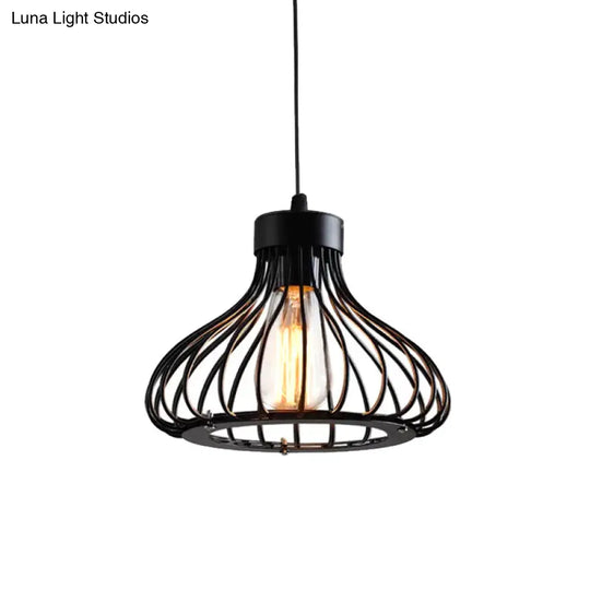 Rustic Iron Ceiling Hanging Lamp - Cone/Oval/Globe Shape With 1 Light Black | Dining Room Lighting