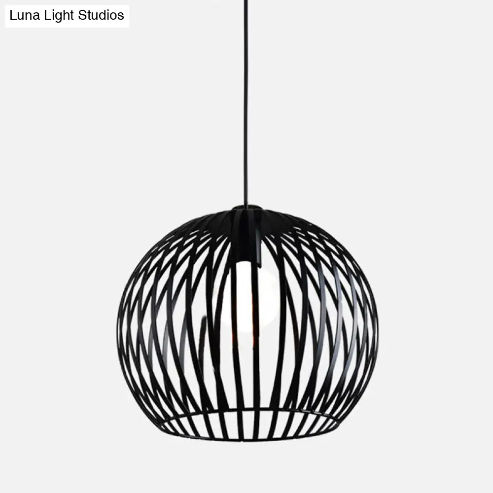 Rustic 1-Light Iron Ceiling Pendant Lamp In Black - Cone/Oval/Globe Suspended Lighting For Dining