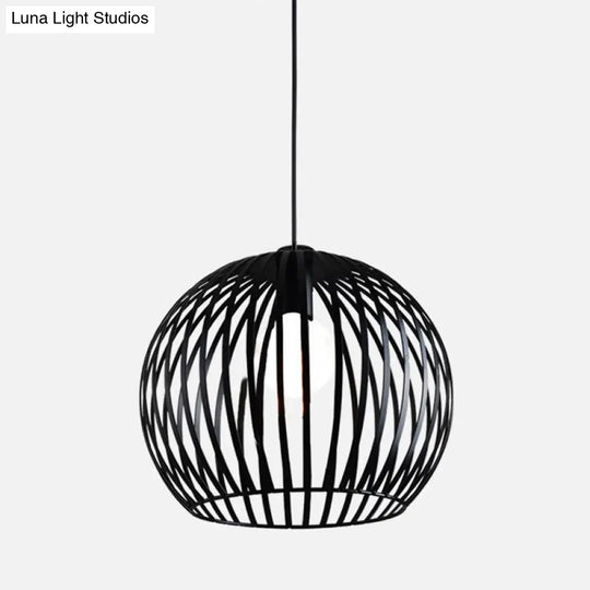 Rustic 1-Light Iron Ceiling Pendant Lamp In Black - Cone/Oval/Globe Suspended Lighting For Dining