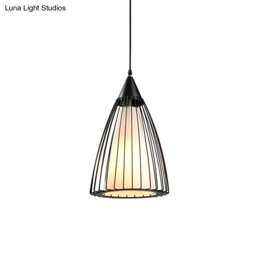 Rustic 1-Light Iron Ceiling Pendant Lamp In Black - Cone/Oval/Globe Suspended Lighting For Dining