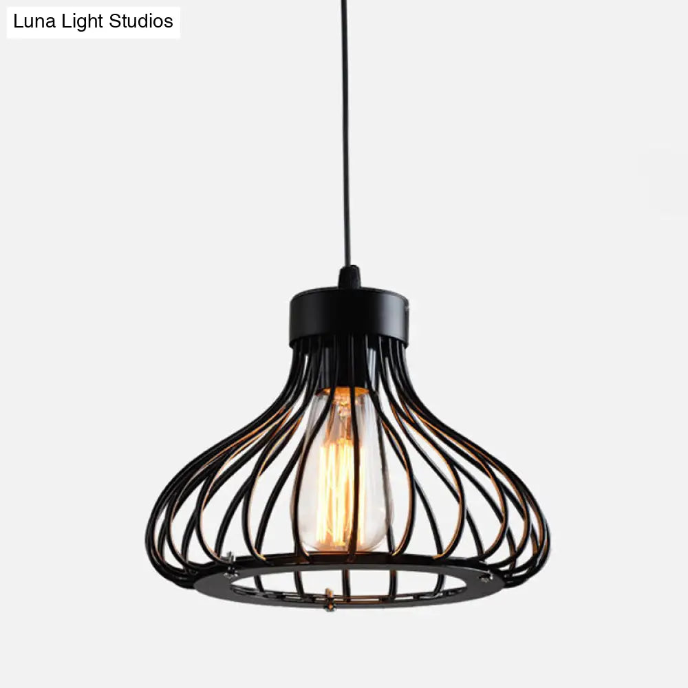 Rustic Iron Ceiling Hanging Lamp - Cone/Oval/Globe Shape With 1 Light Black | Dining Room Lighting