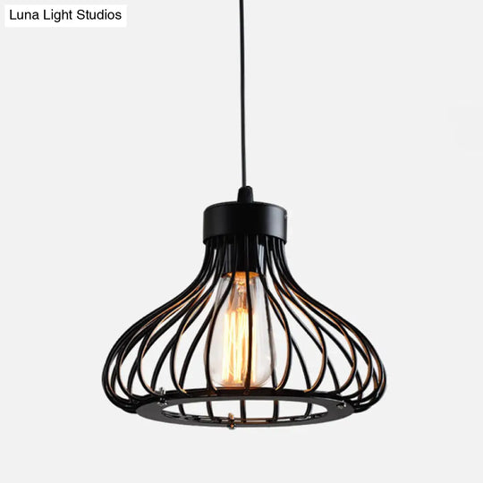 Rustic Iron Ceiling Hanging Lamp - Cone/Oval/Globe Shape With 1 Light Black | Dining Room Lighting