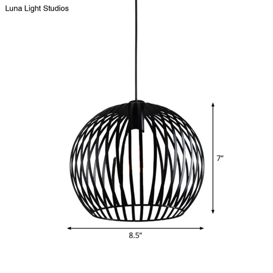 Rustic 1-Light Iron Ceiling Pendant Lamp In Black - Cone/Oval/Globe Suspended Lighting For Dining