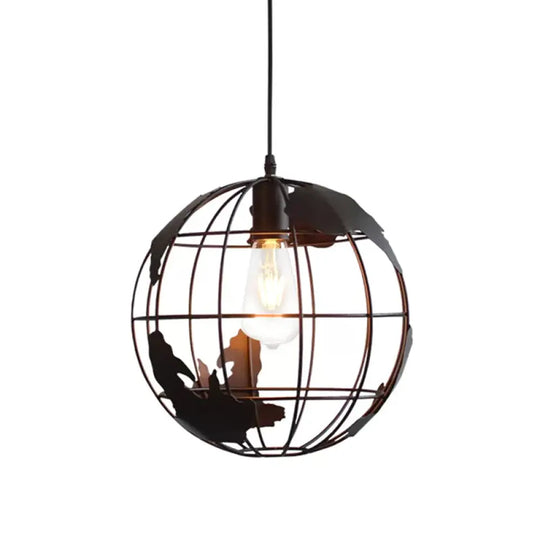 Rustic 1-Light Iron Ceiling Pendant Lamp In Black - Cone/Oval/Globe Suspended Lighting For Dining