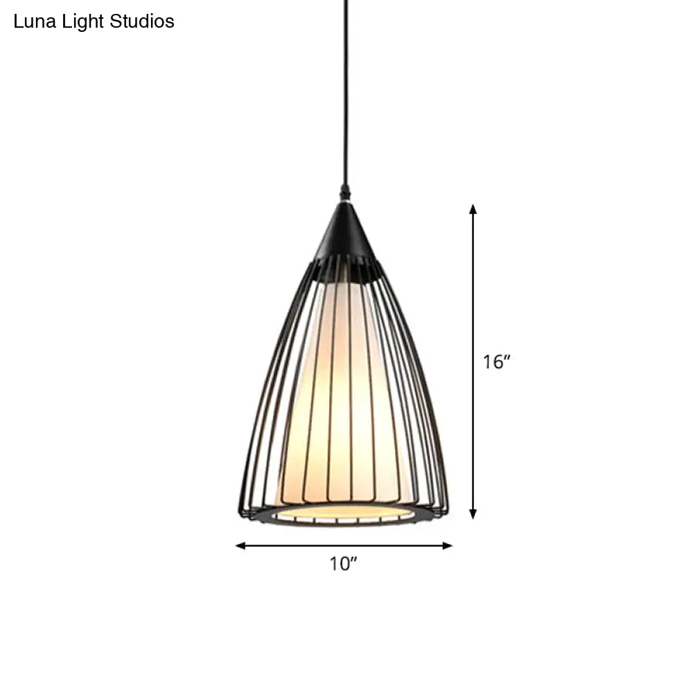 Rustic 1-Light Iron Ceiling Pendant Lamp In Black - Cone/Oval/Globe Suspended Lighting For Dining