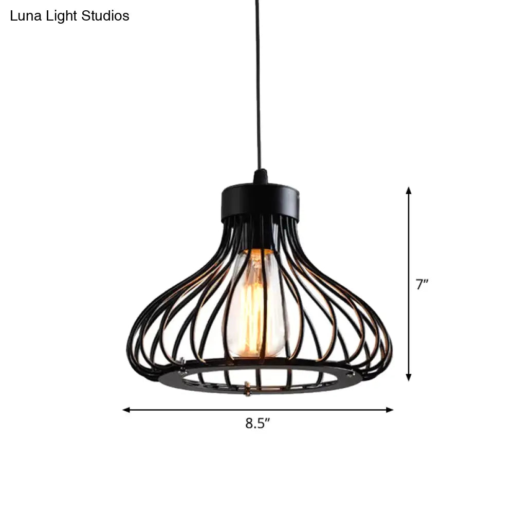 Rustic 1-Light Iron Ceiling Pendant Lamp In Black - Cone/Oval/Globe Suspended Lighting For Dining