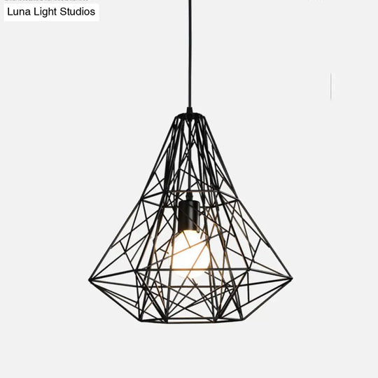 Rustic 1-Light Iron Ceiling Pendant Lamp In Black - Cone/Oval/Globe Suspended Lighting For Dining