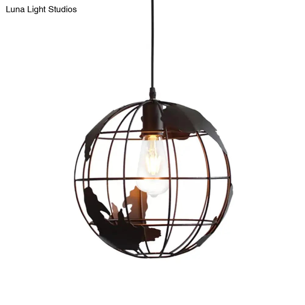 Rustic Iron Ceiling Hanging Lamp - Cone/Oval/Globe Shape With 1 Light Black | Dining Room Lighting