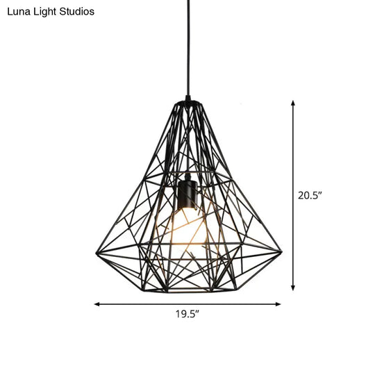 Rustic 1-Light Iron Ceiling Pendant Lamp In Black - Cone/Oval/Globe Suspended Lighting For Dining