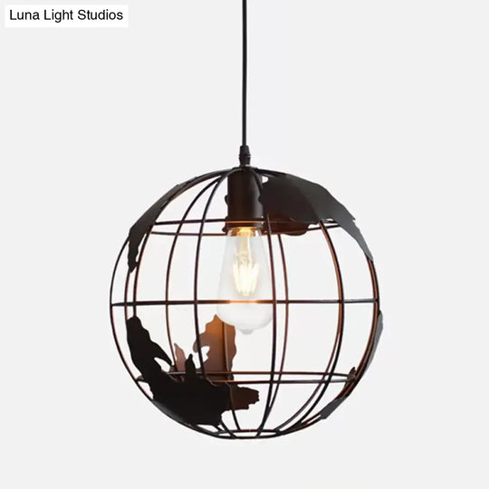 Rustic 1-Light Iron Ceiling Pendant Lamp In Black - Cone/Oval/Globe Suspended Lighting For Dining