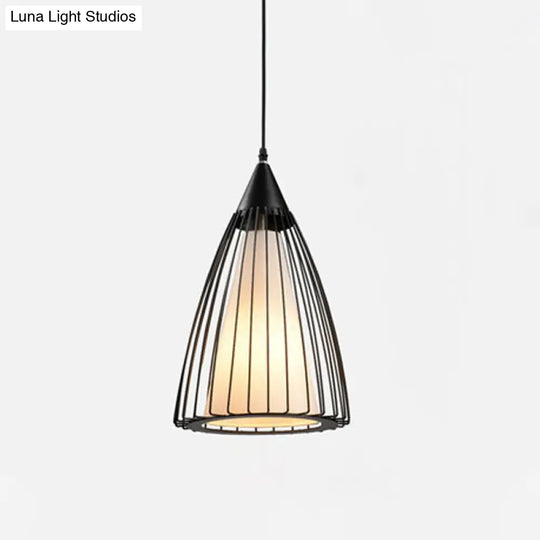 Rustic 1-Light Iron Ceiling Pendant Lamp In Black - Cone/Oval/Globe Suspended Lighting For Dining