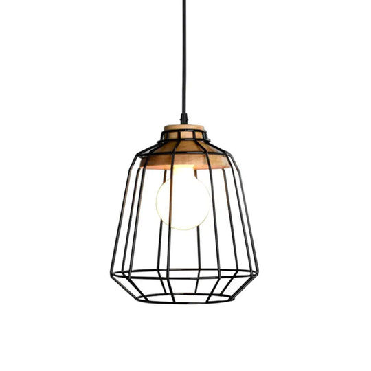 Rustic 1-Light Iron Ceiling Pendant Lamp In Black - Cone/Oval/Globe Suspended Lighting For Dining