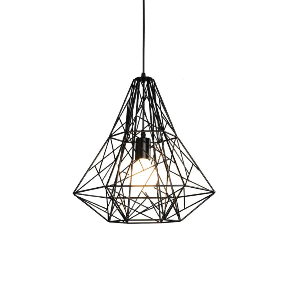 Rustic 1-Light Iron Ceiling Pendant Lamp In Black - Cone/Oval/Globe Suspended Lighting For Dining