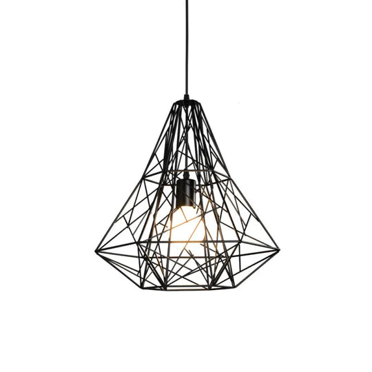 Rustic 1-Light Iron Ceiling Pendant Lamp In Black - Cone/Oval/Globe Suspended Lighting For Dining