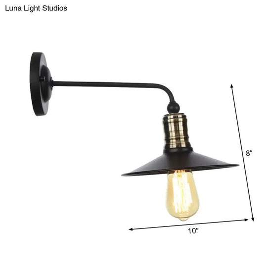 Rustic 1-Light Iron Wall Lamp Fixture In Black For Dining Room - Bell/Sphere Cage/Flared Light