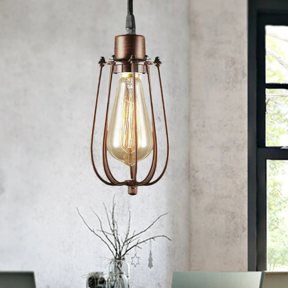 Rustic 1-Light Pendant Ceiling Fixture With Copper Wire Frame