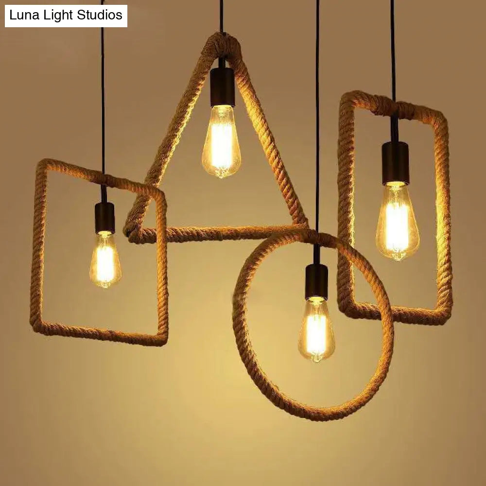 Rustic 1-Light Pendant Lamp With Brown Rope Frame For Living Rooms