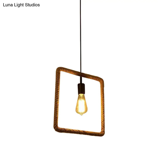 Rustic 1-Light Pendant Lamp With Brown Rope Frame For Living Rooms