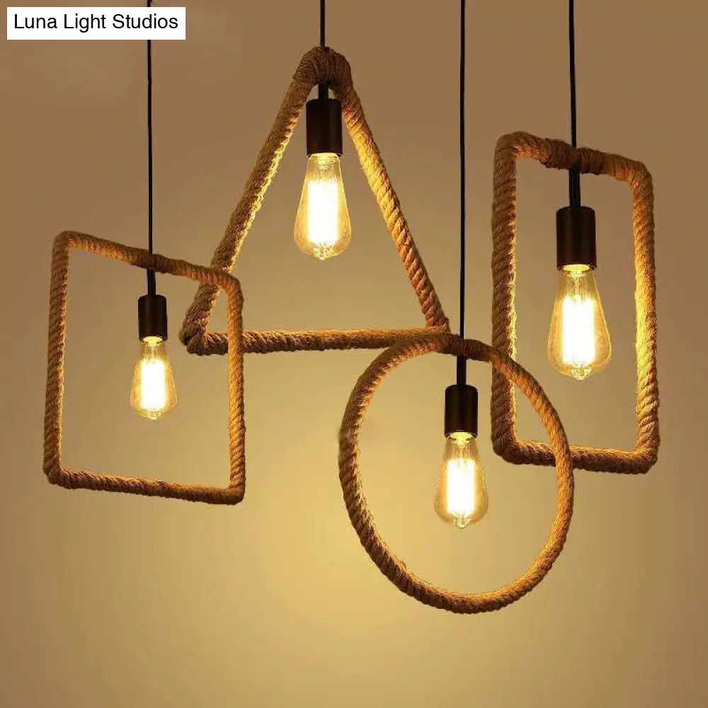 Rustic 1-Light Pendant Lamp With Rope Frame Brown