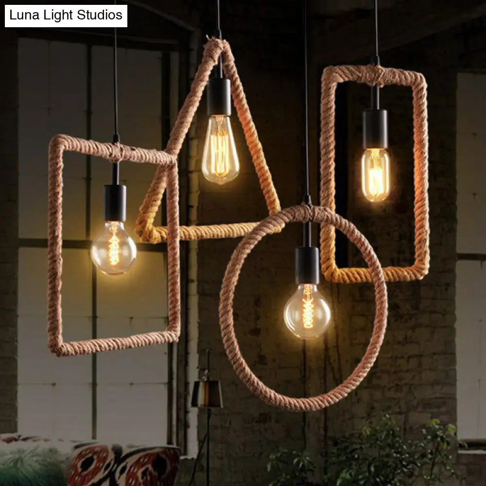 Rustic 1-Light Pendant Lamp With Brown Rope Frame For Living Rooms