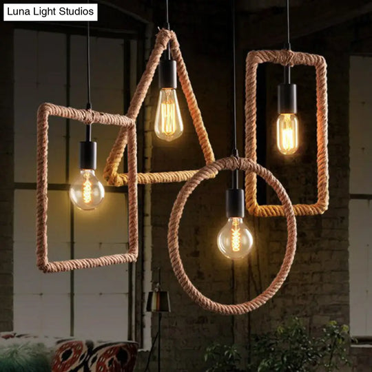 Rustic 1-Light Pendant Lamp With Rope Frame Brown