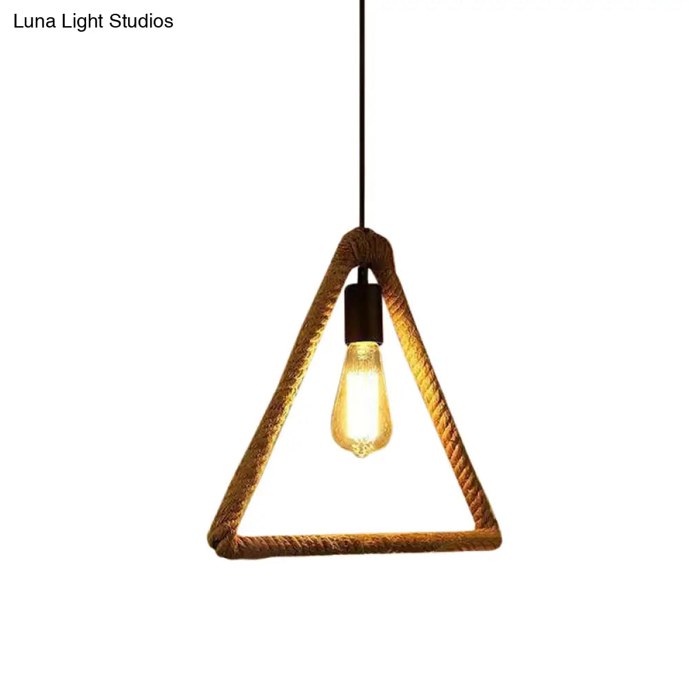 Rustic 1-Light Pendant Lamp With Brown Rope Frame For Living Rooms