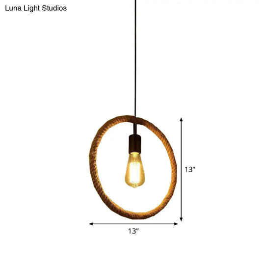 Rustic 1-Light Pendant Lamp With Brown Rope Frame For Living Rooms