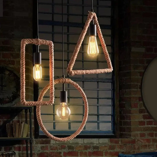 Rustic 1-Light Pendant Lamp With Brown Rope Frame For Living Rooms / Round