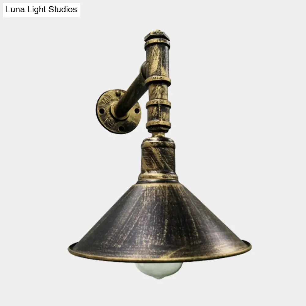 Rustic 1-Light Sconce Wall Lamp In Antique Brass With Pipe Arm