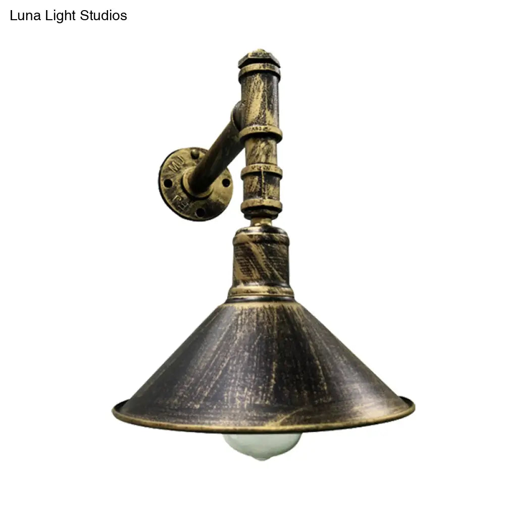 Rustic 1-Light Sconce Wall Lamp In Antique Brass With Pipe Arm