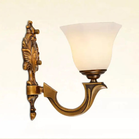 Rustic 1-Light Sconce Wall Lamp With Frosted Glass Shade In Brass For Bedroom