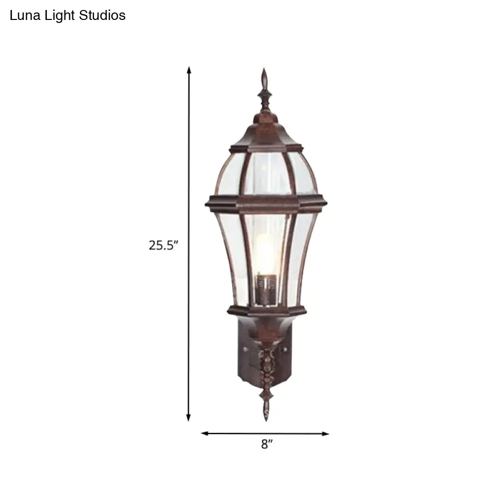 Rustic 1-Light Wall Sconce: Urn Shaped Clear Glass Lamp Fixture