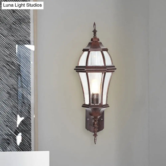 Rustic 1-Light Wall Sconce: Urn Shaped Clear Glass Lamp Fixture