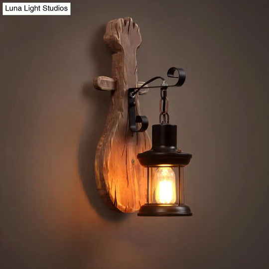 Rustic 1-Light Wooden Shiplap Wall Lamp: Brown Country Restaurant Mount Light