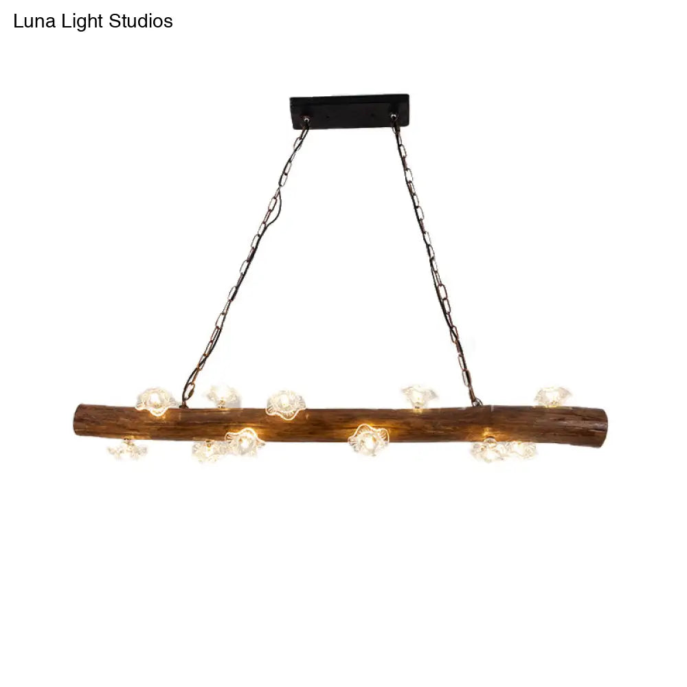 Rustic 12-Light Wood Hanging Lamp For Bedroom Or Kitchen Island